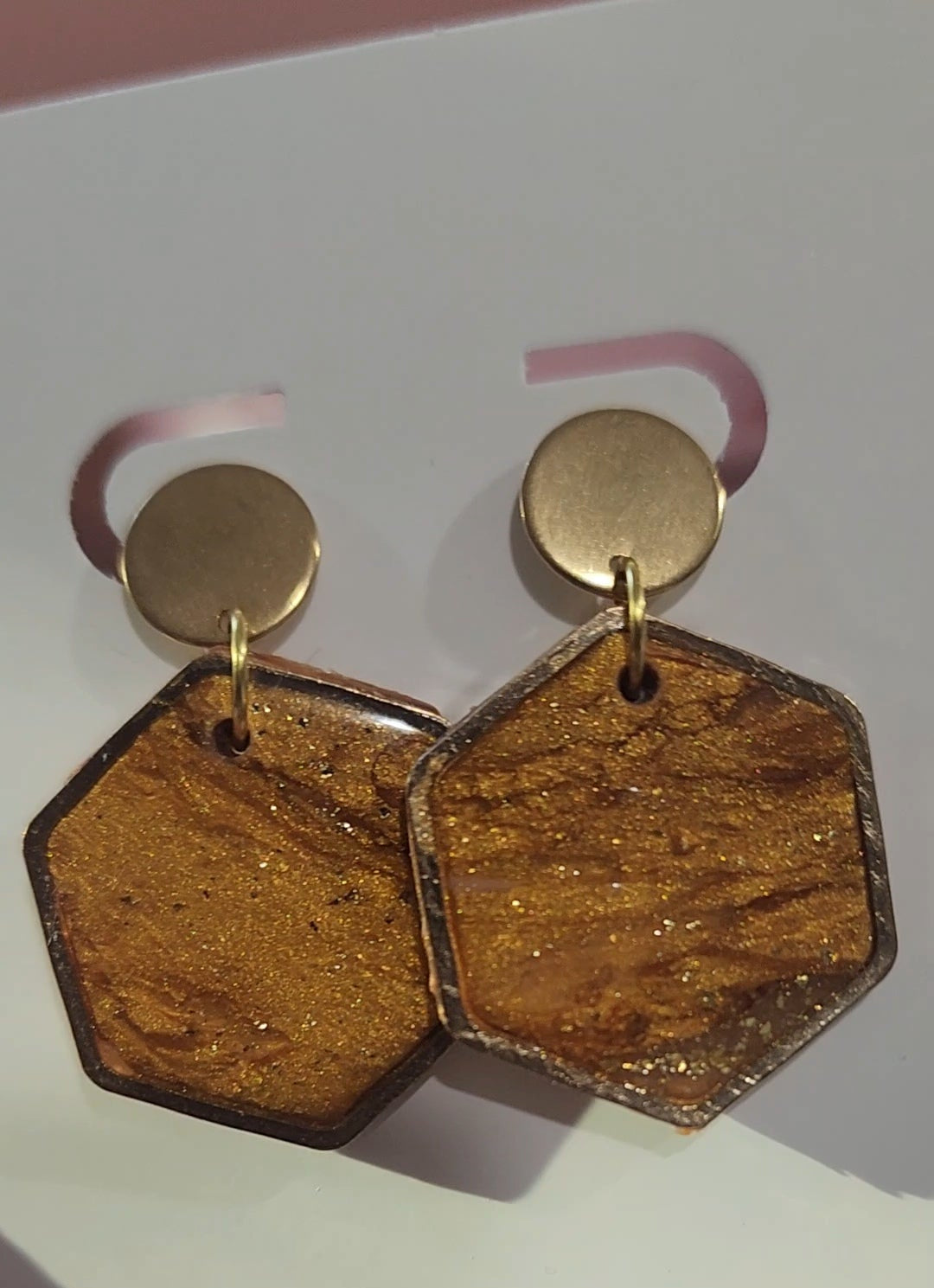 Hexagon Gold Clay Earrings